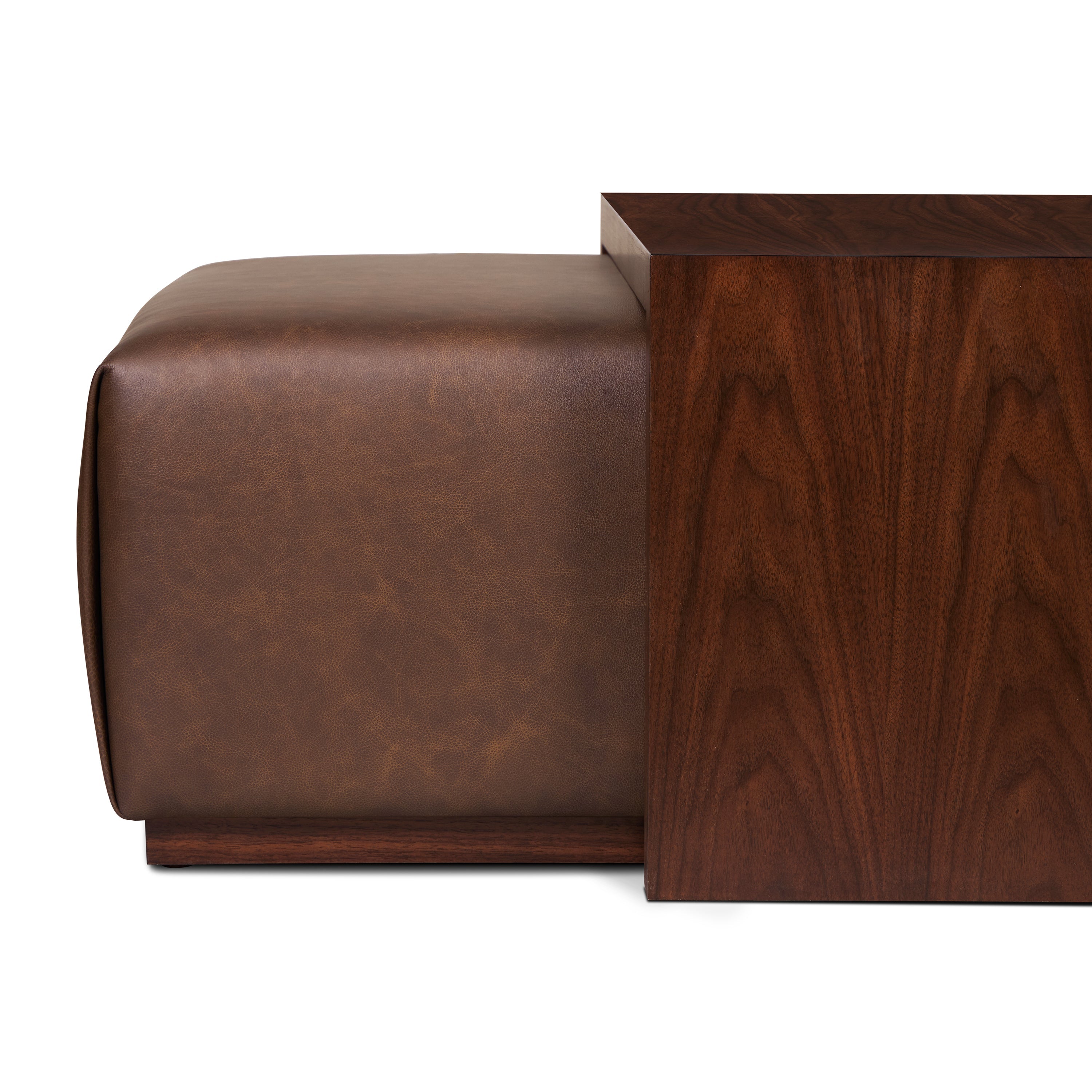 Ottoman en cuir avec table en noyer | Marron bride