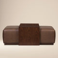 Ottoman en cuir avec table en noyer | Marron bride
