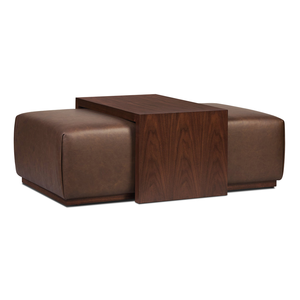 Ottoman en cuir avec table en noyer | Marron bride