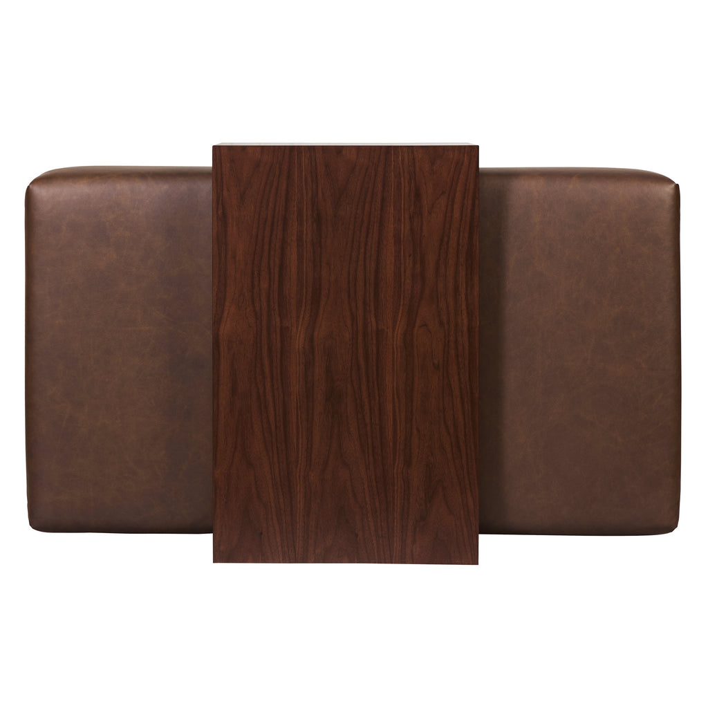 Ottoman en cuir avec table en noyer | Marron bride