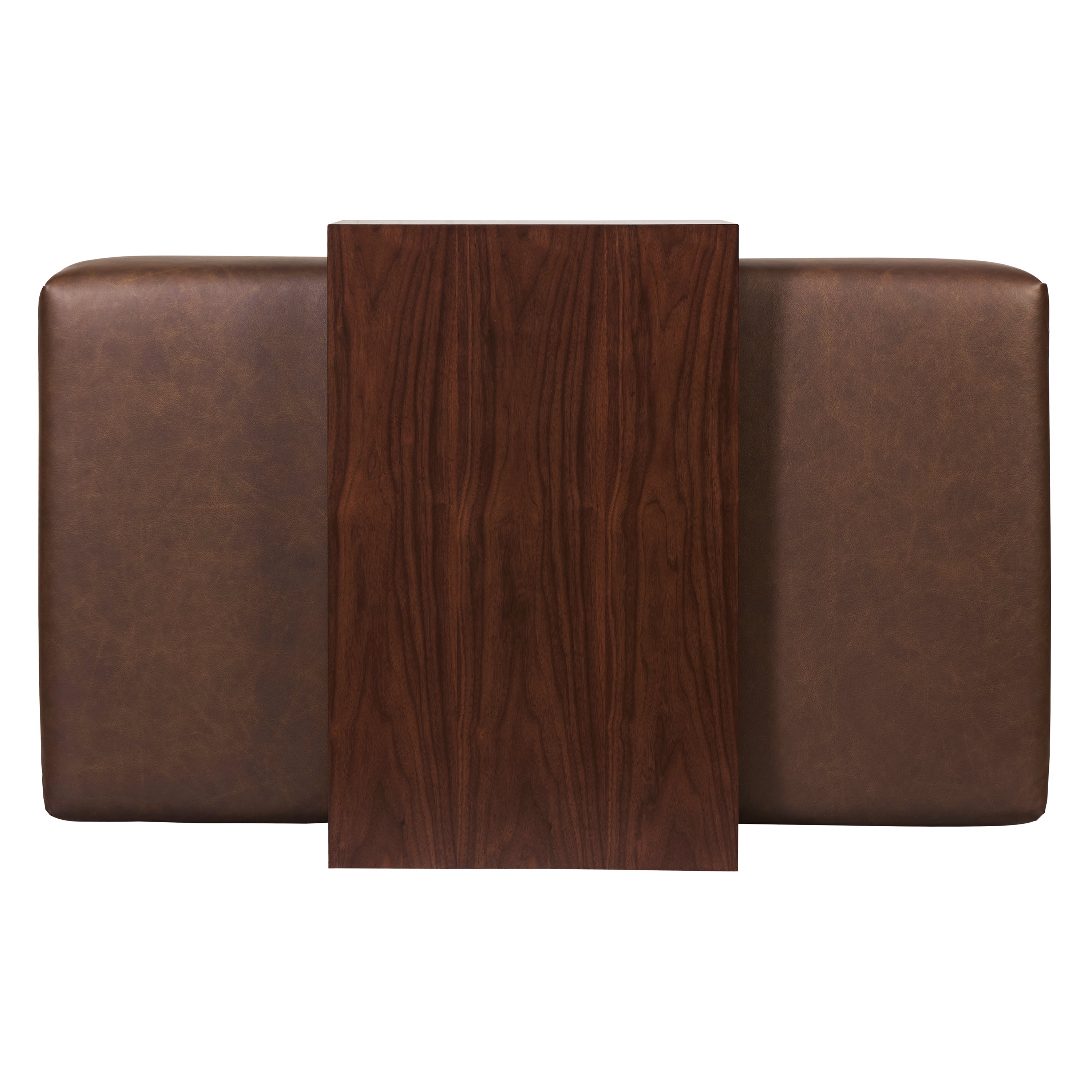 Ottoman en cuir avec table en noyer | Marron bride