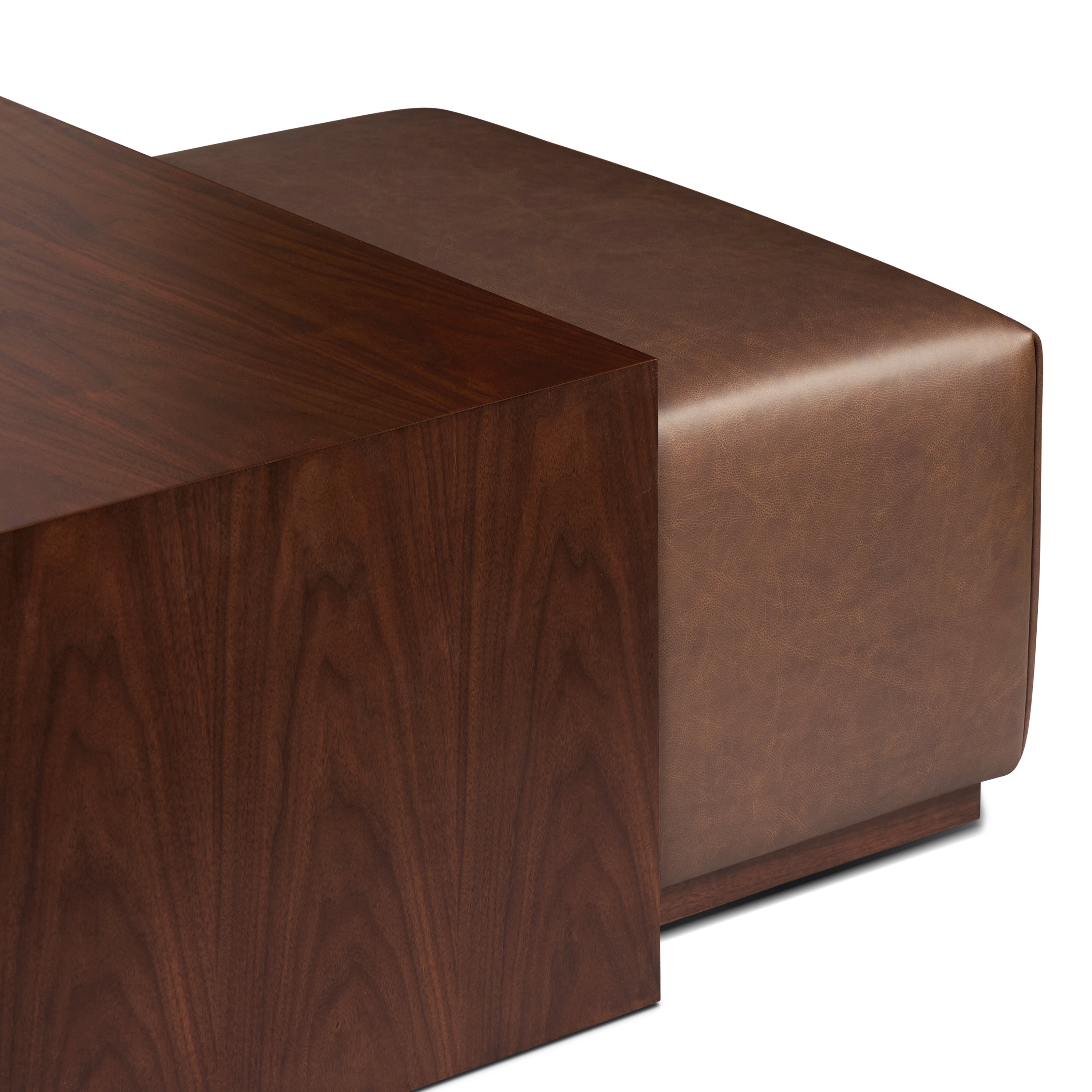 Ottoman en cuir avec table en noyer | Marron bride