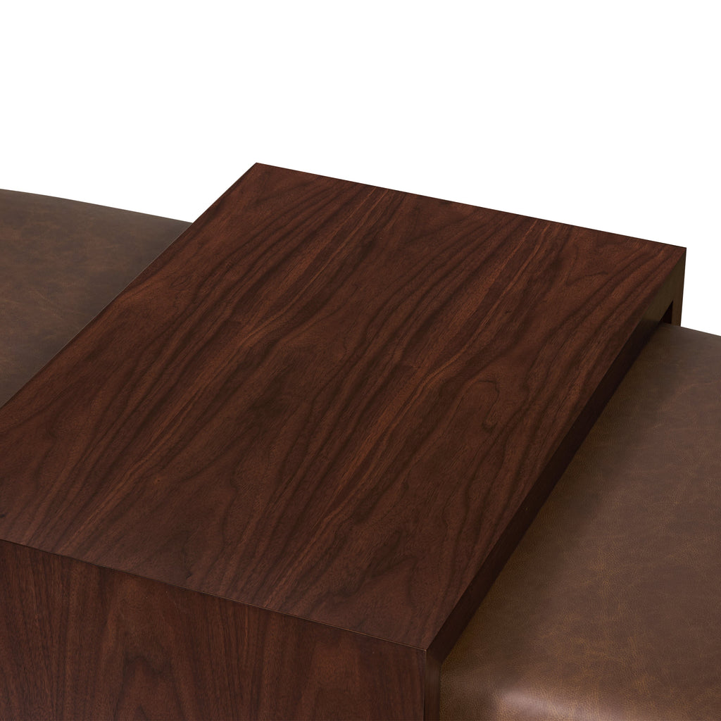 Ottoman en cuir avec table en noyer | Marron bride