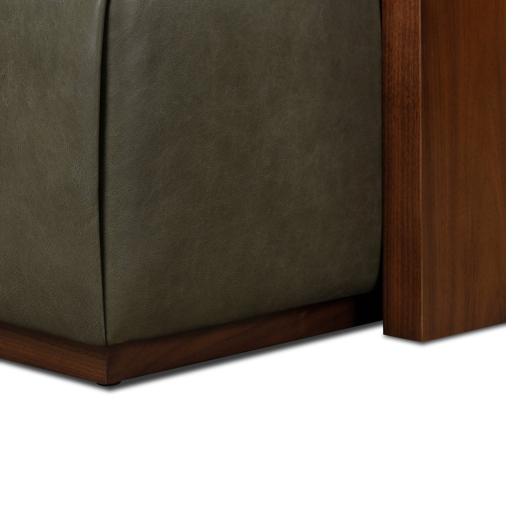 Ottoman en cuir avec table en noyer | Vert olive