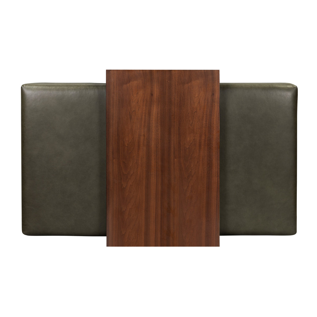 Ottoman en cuir avec table en noyer | Vert olive