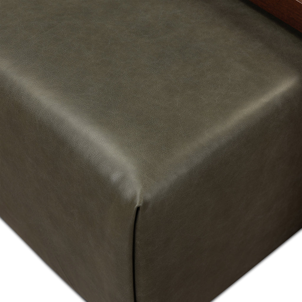 Ottoman en cuir avec table en noyer | Vert olive