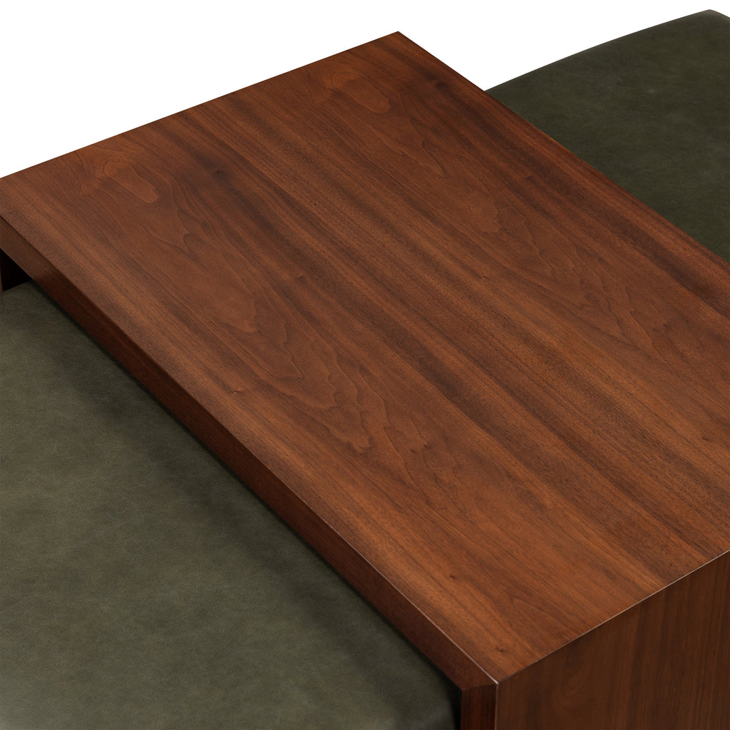 Ottoman en cuir avec table en noyer | Vert olive