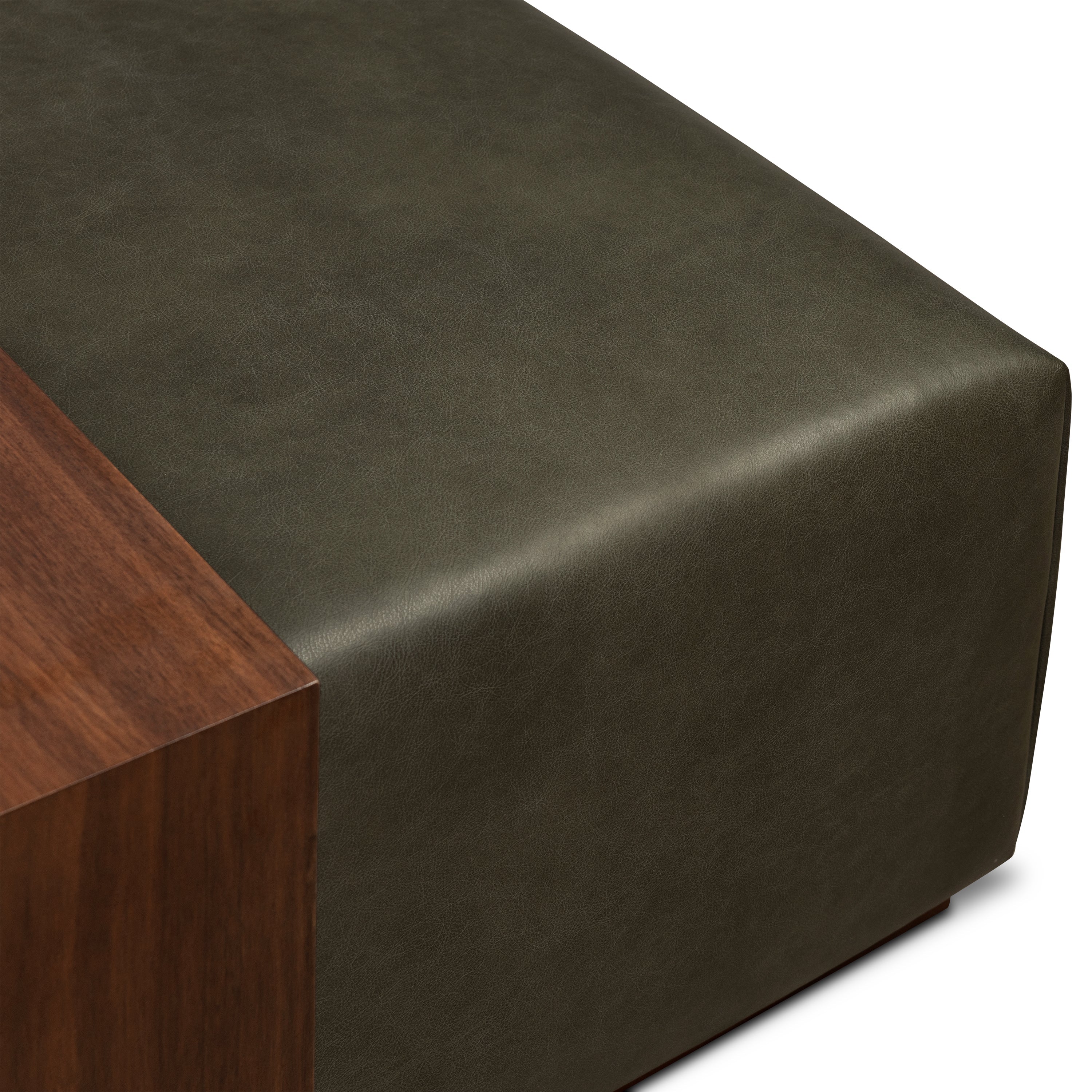 Ottoman en cuir avec table en noyer | Vert olive