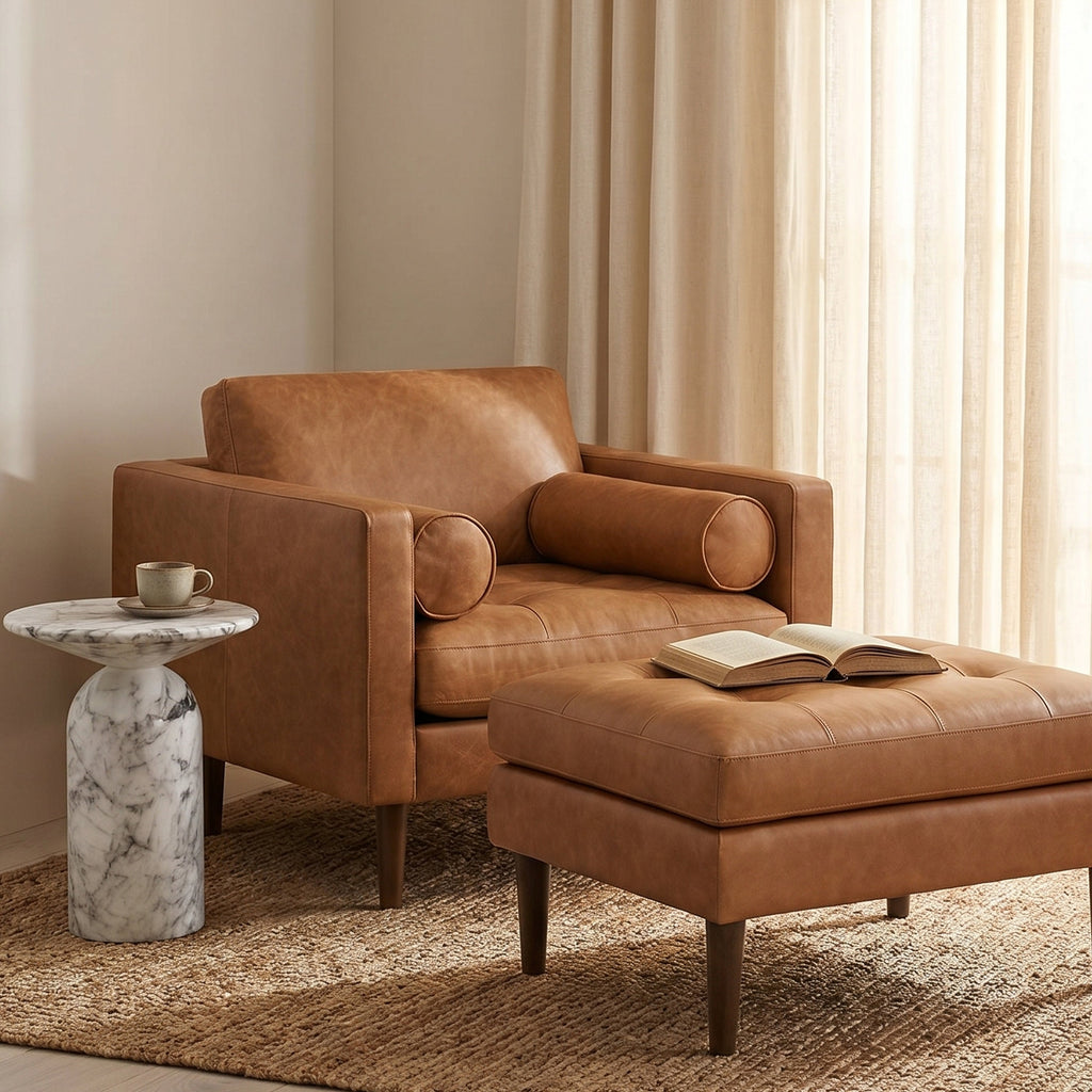 Fauteuil de salon en cuir | Cognac