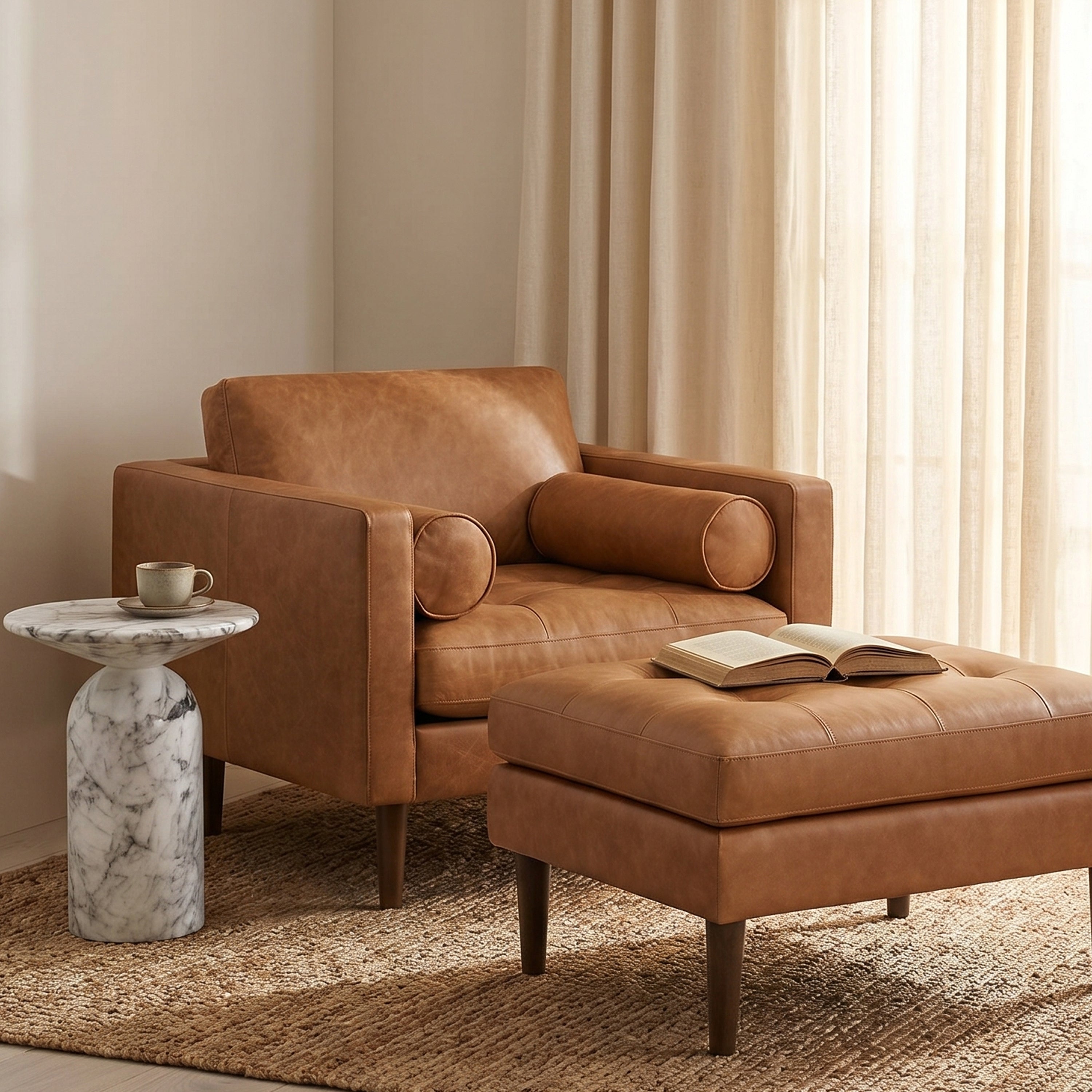 Fauteuil de salon en cuir | Cognac