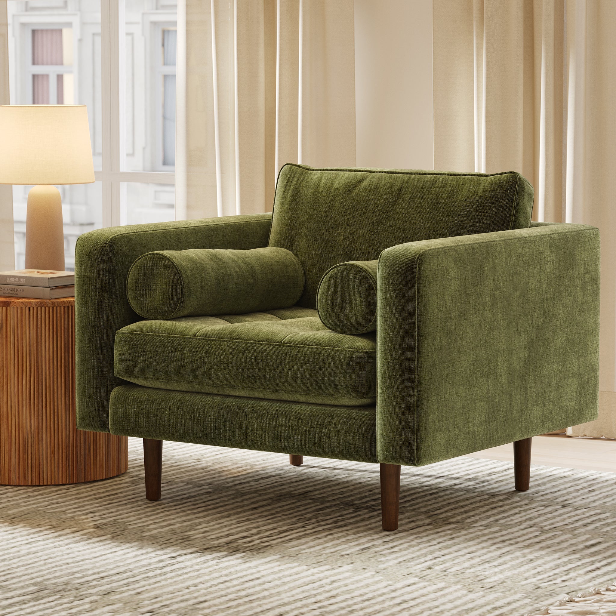 Fauteuil en velours | Vert vieilli