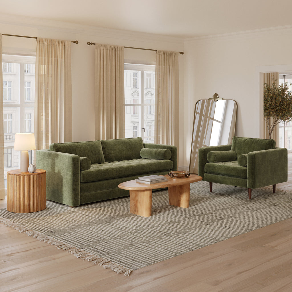 Fauteuil Lounge en Velours | Vert Vieilli