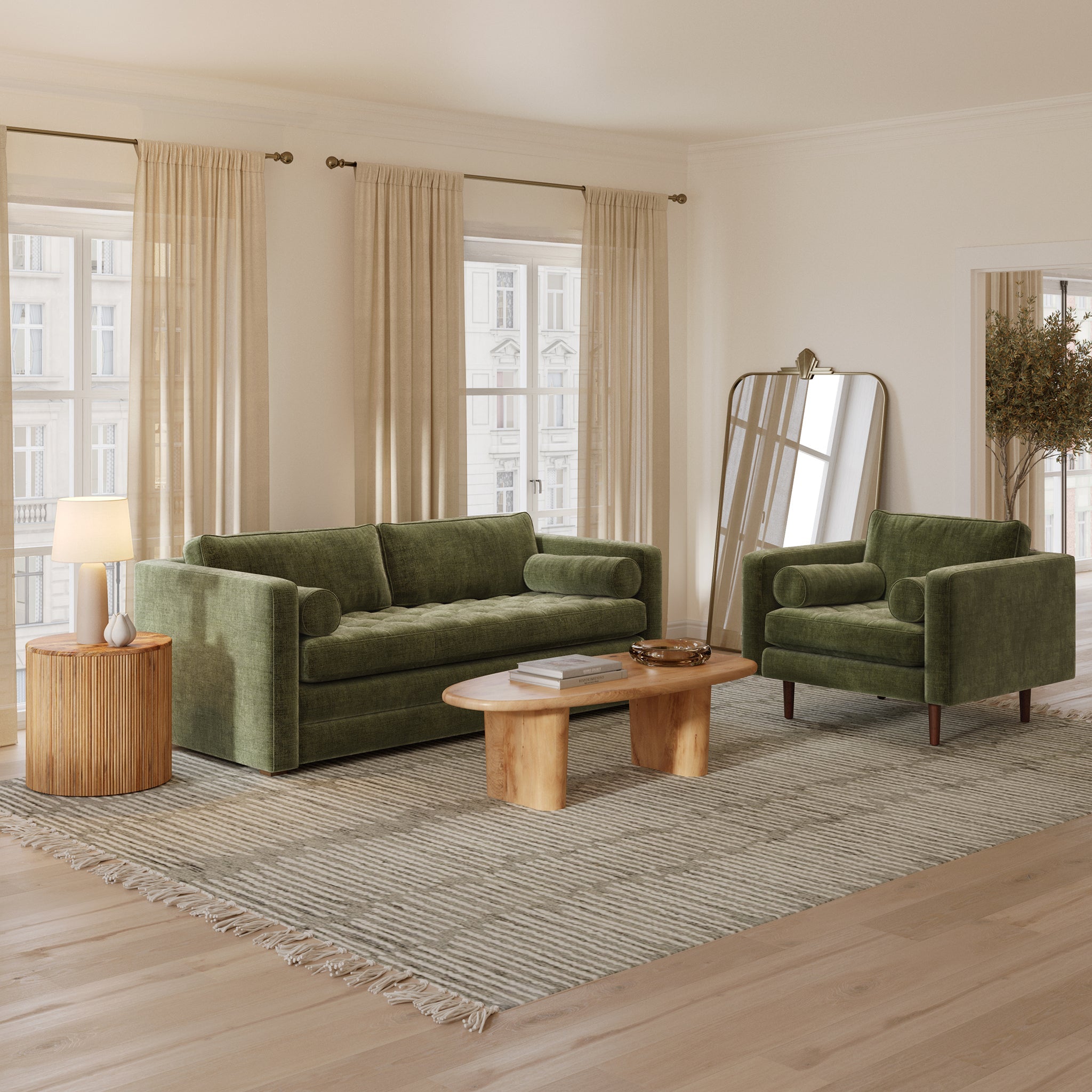 Fauteuil Lounge en Velours | Vert Vieilli
