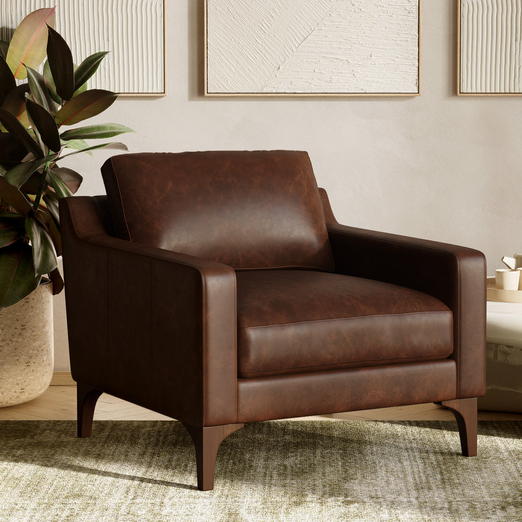 Fauteuil en cuir | Marron chocolat
