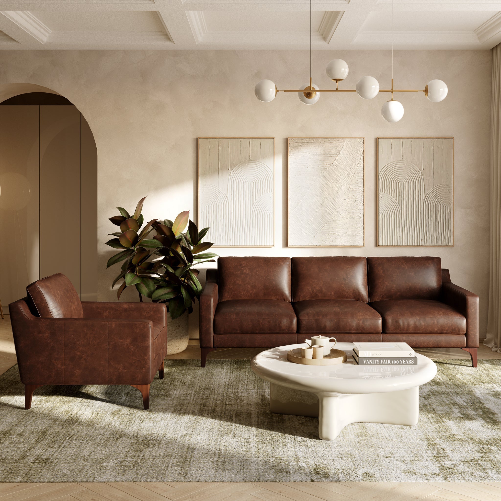 Fauteuil en cuir | Marron chocolat