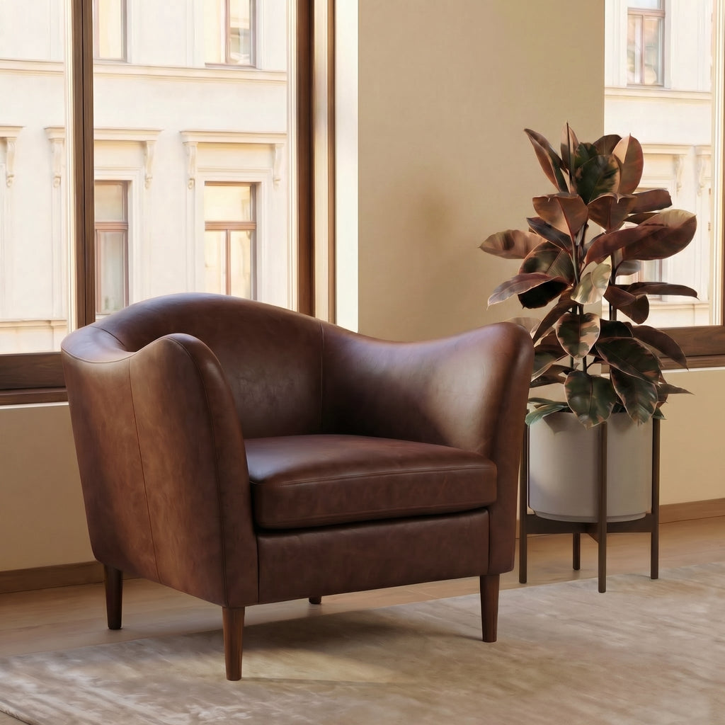 Fauteuil en cuir | Marron chocolat
