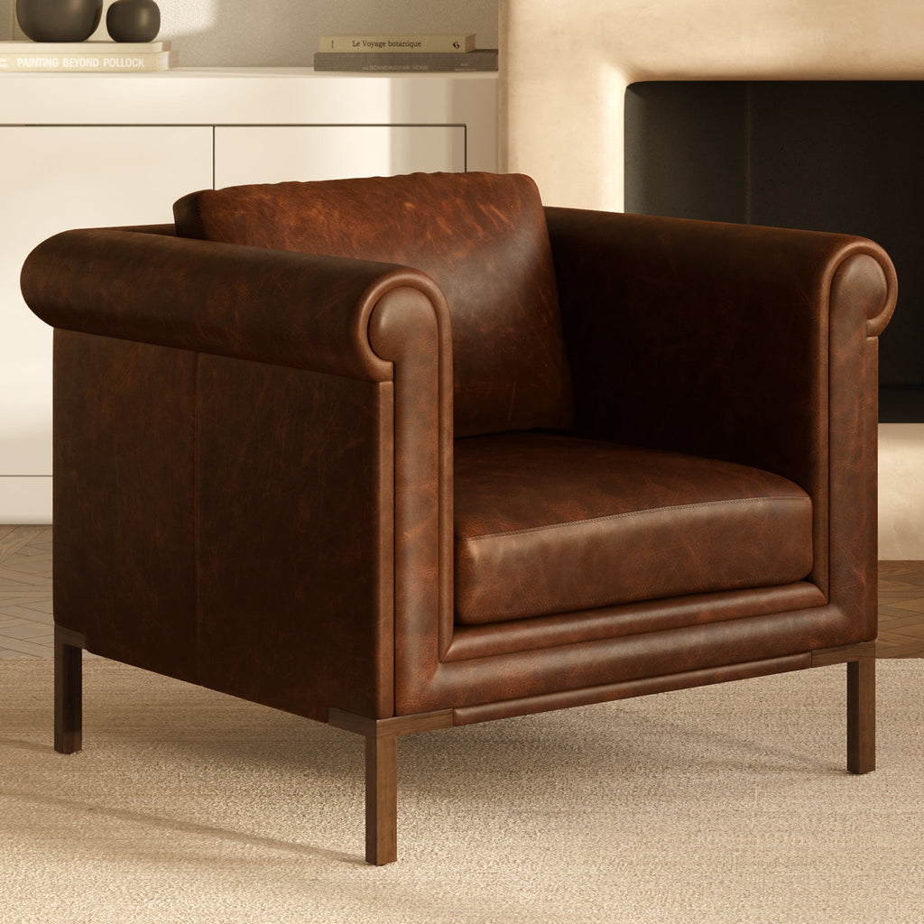 Fauteuil en cuir | Marron chocolat