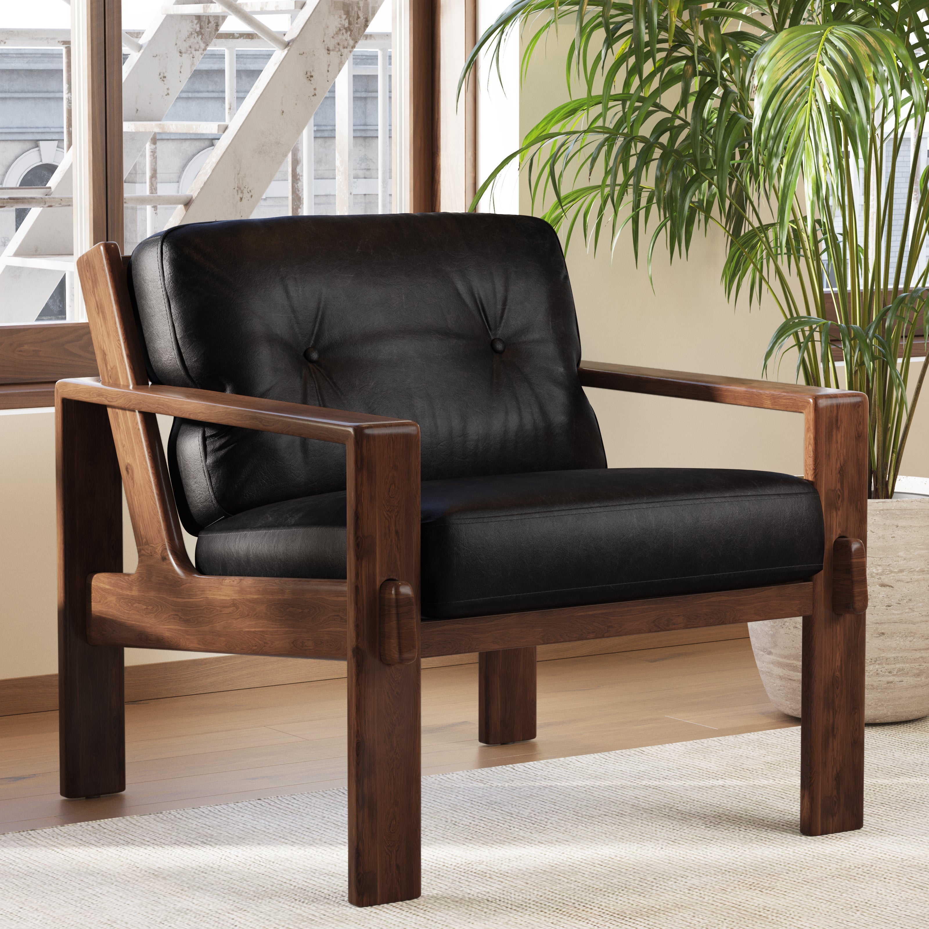 Fauteuil en cuir | Noir onyx