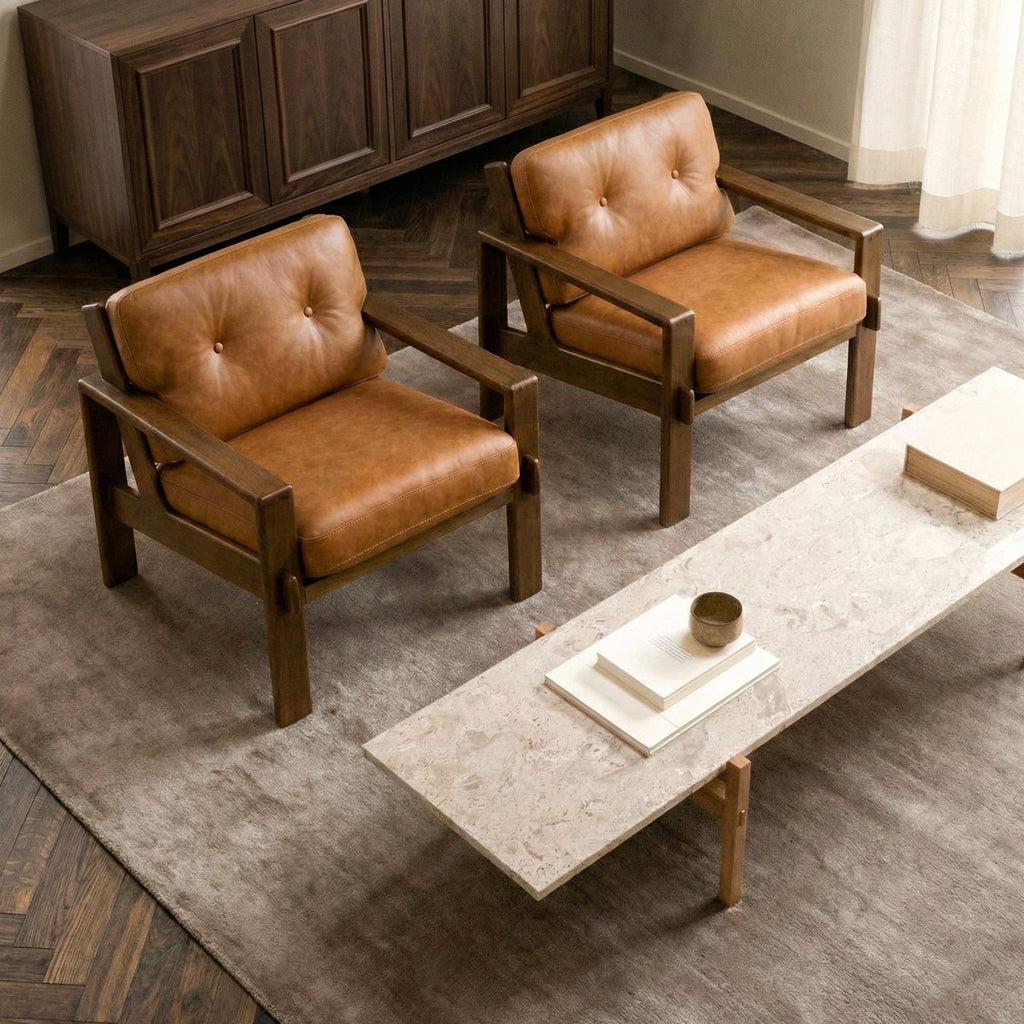 Fauteuil de salon en cuir | Cognac