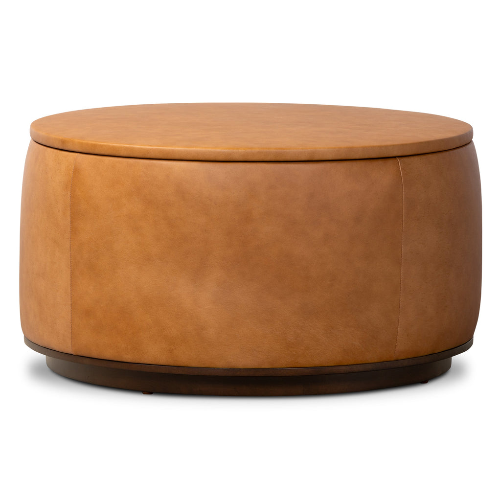 Pouffe de rangement en cuir | Tannage cognac