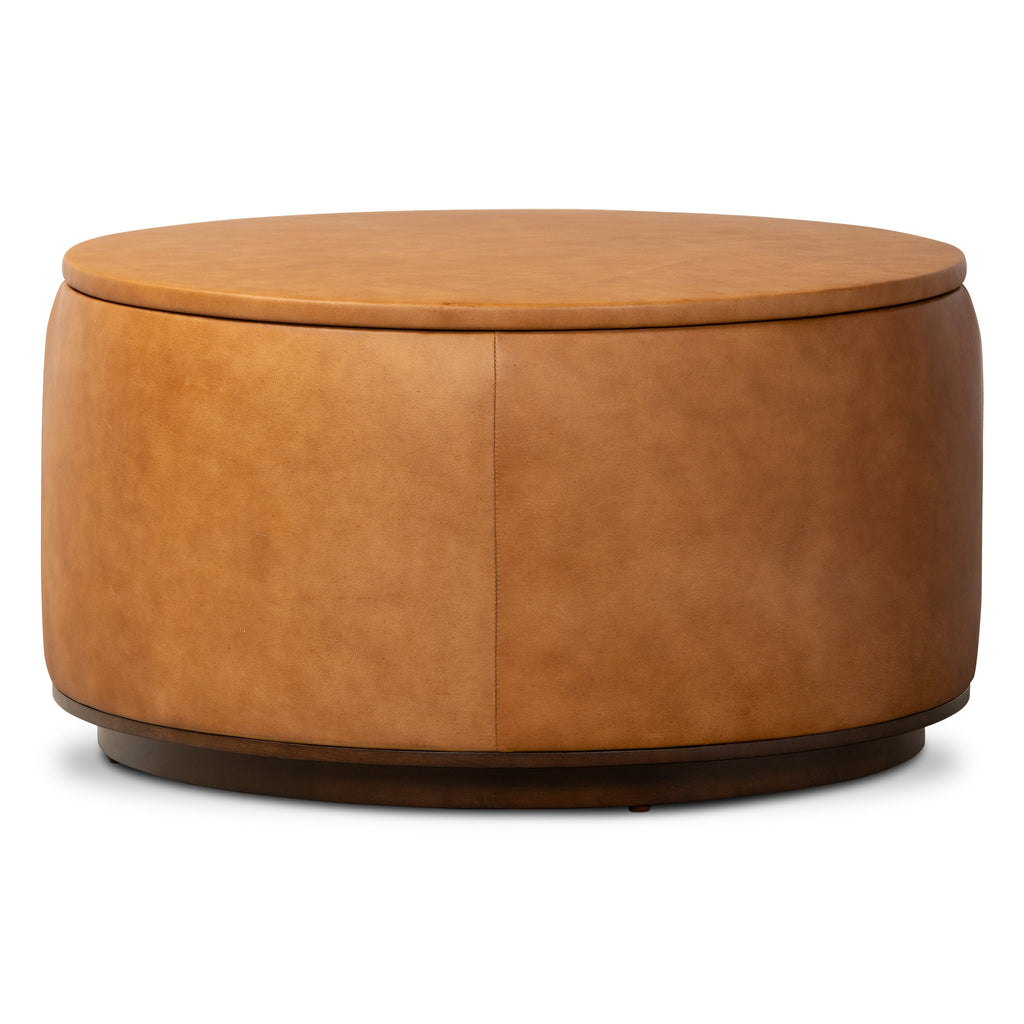 Pouffe de rangement en cuir | Tannage cognac