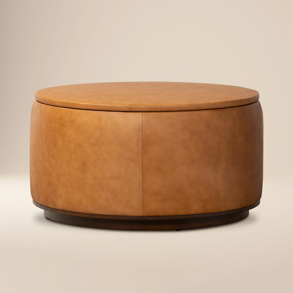 Pouffe de rangement en cuir | Tannage cognac
