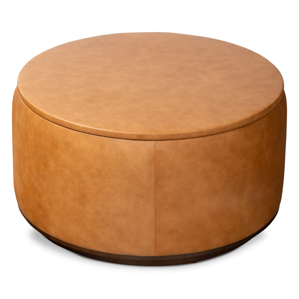 Pouffe de rangement en cuir | Tannage cognac