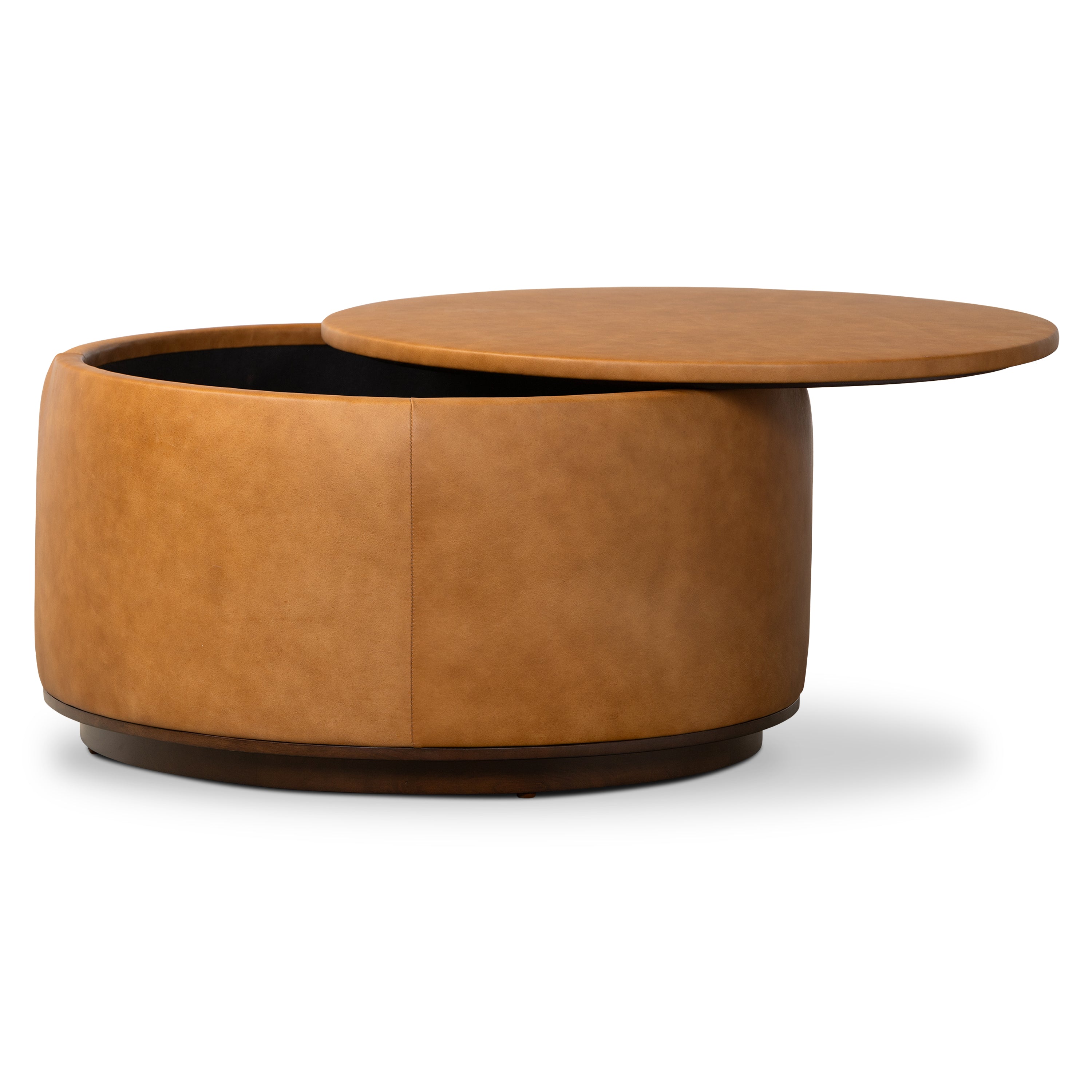 Pouffe de rangement en cuir | Tannage cognac