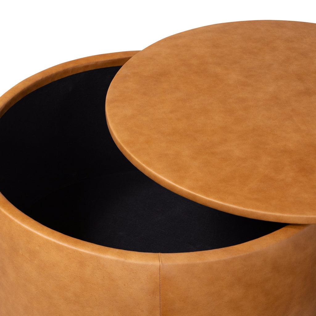 Pouffe de rangement en cuir | Tannage cognac