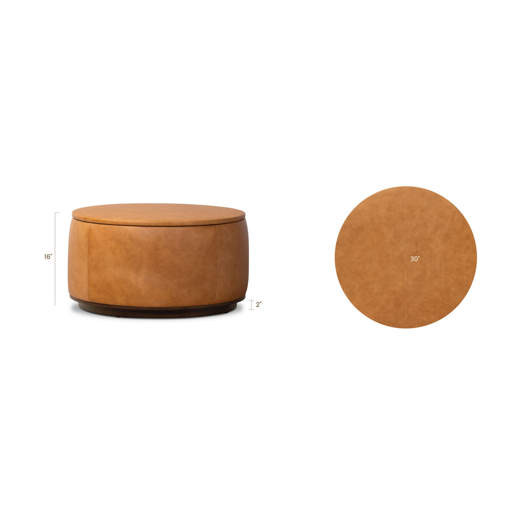 Pouffe de rangement en cuir | Tannage cognac