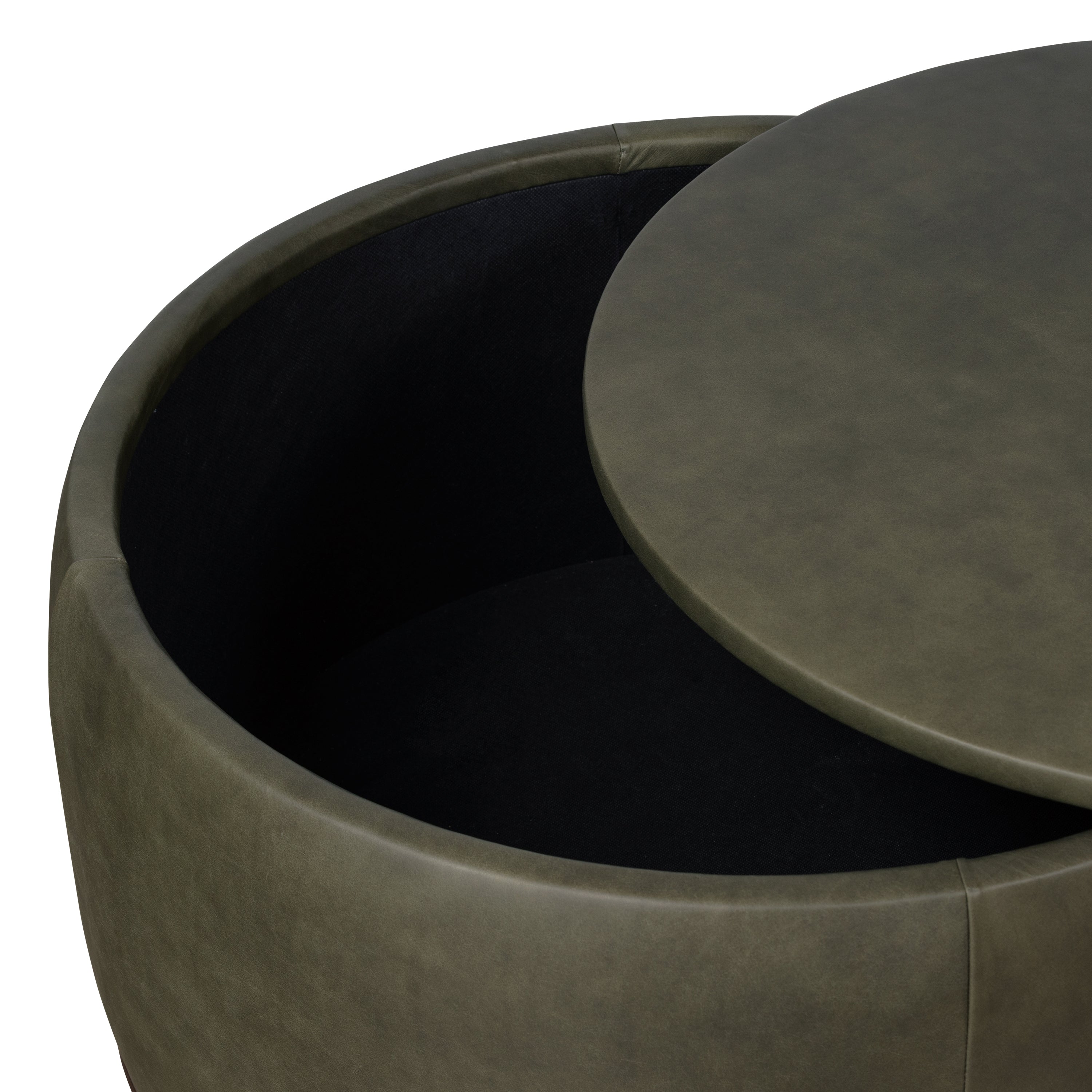 Pouf de rangement en cuir | Vert olive