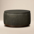 Pouf de rangement en cuir | Vert olive