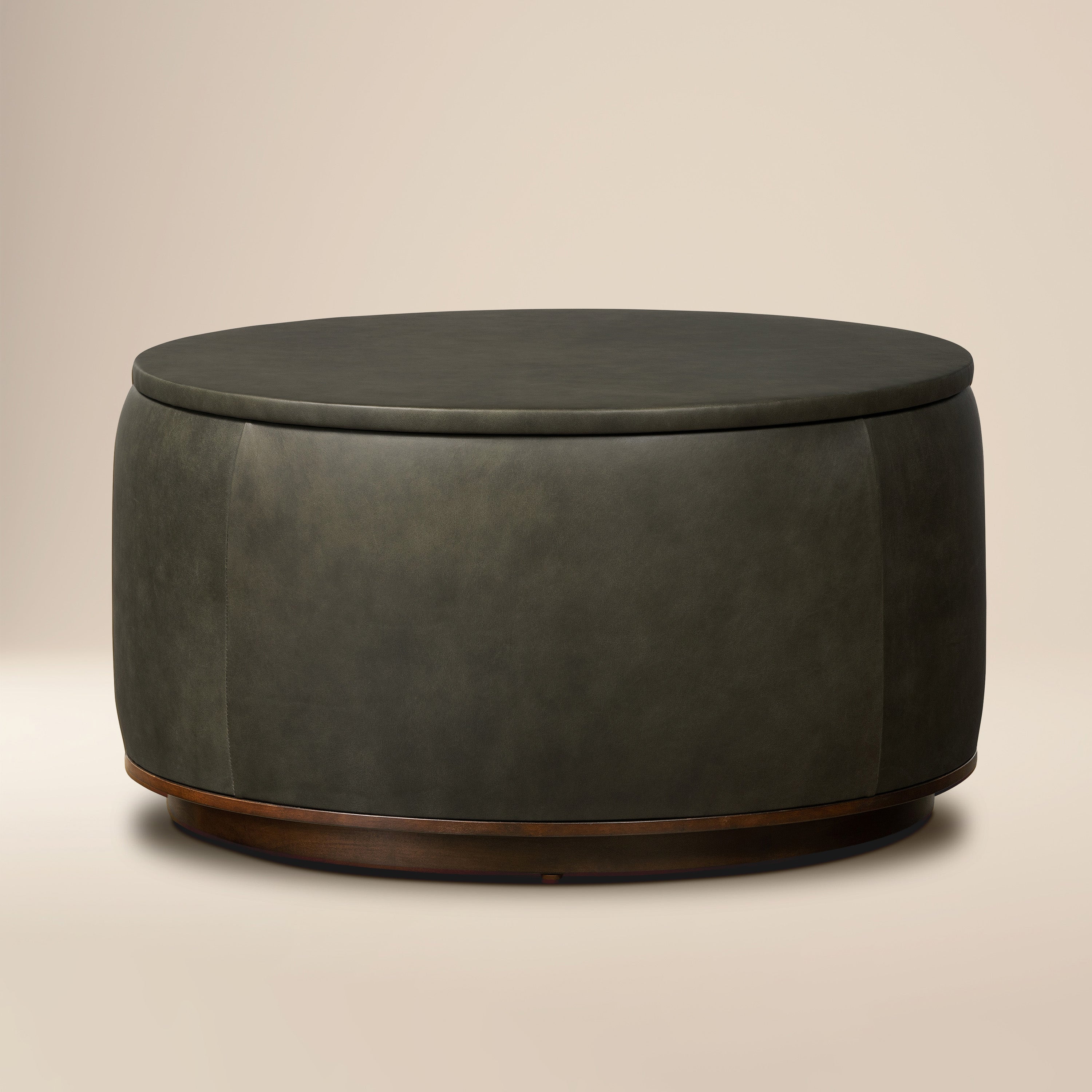 Pouf de rangement en cuir | Vert olive