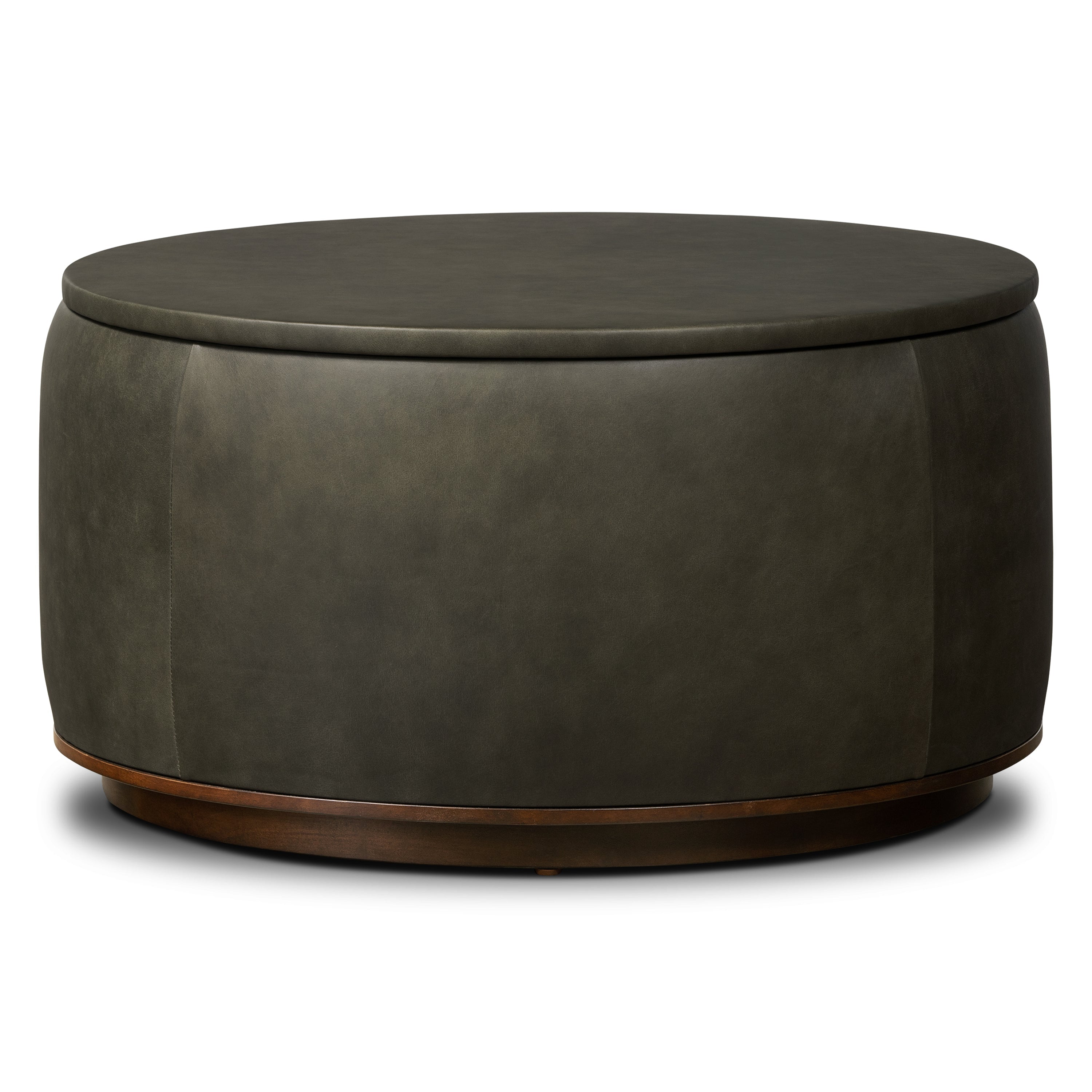 Pouf de rangement en cuir | Vert olive