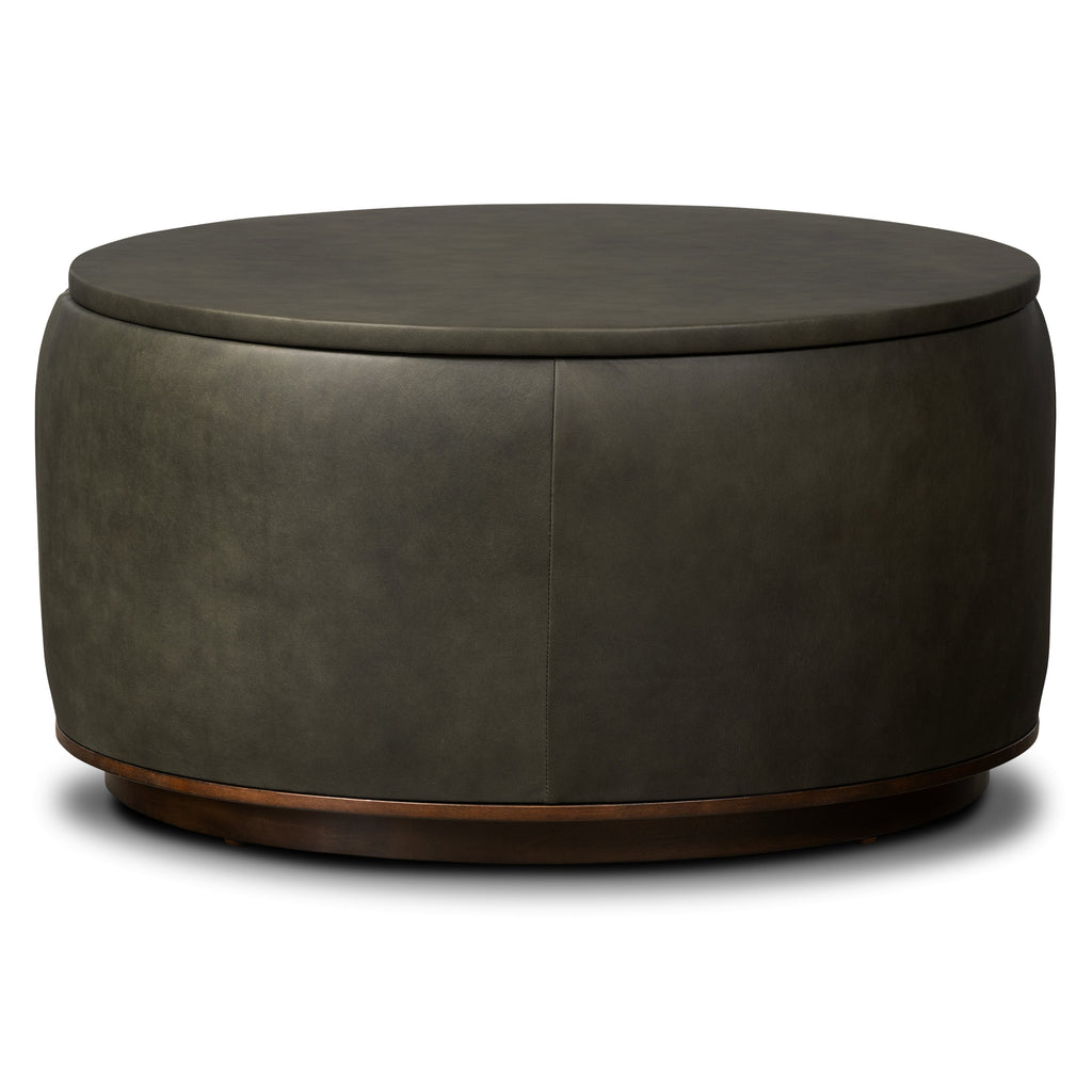 Pouf de rangement en cuir | Vert olive