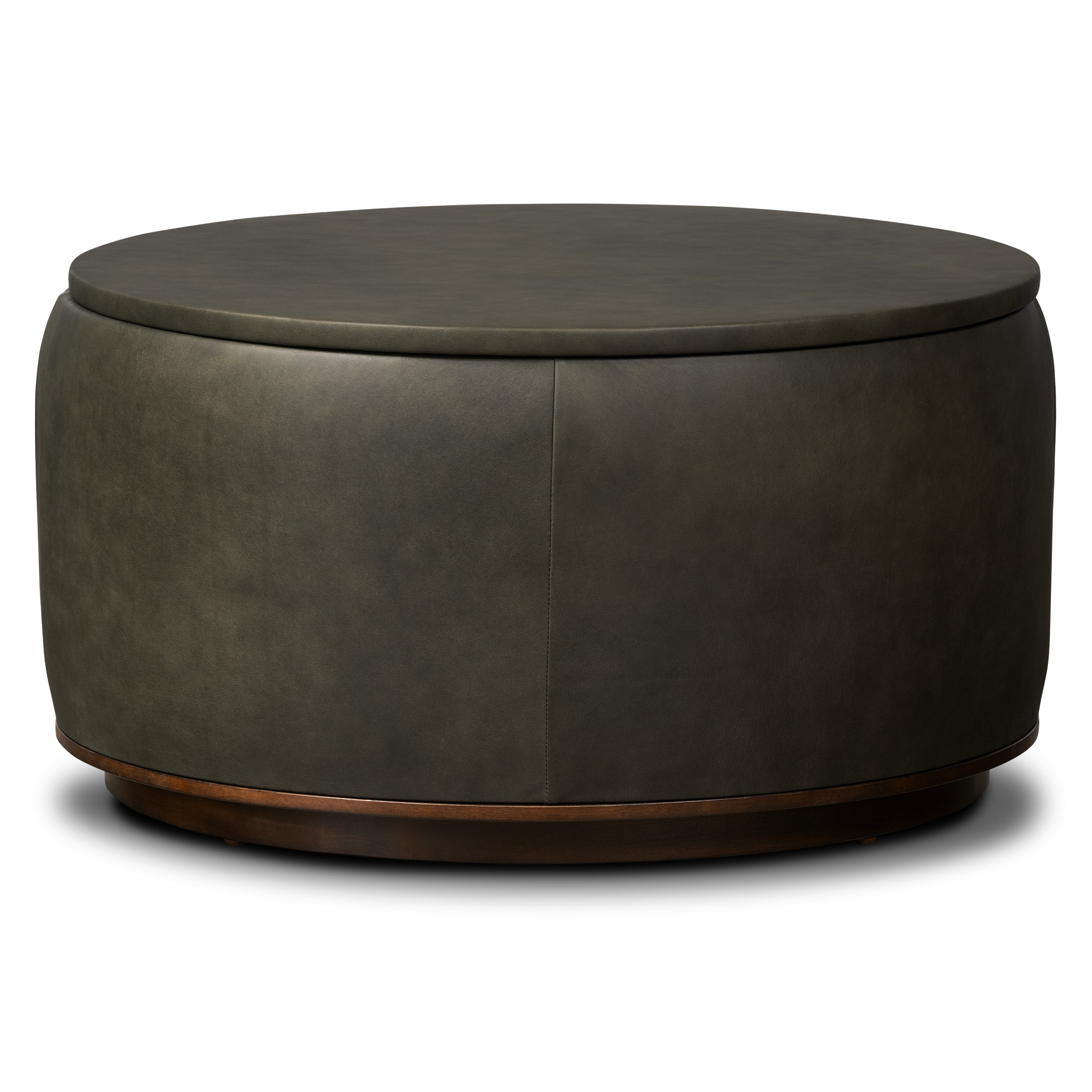 Pouf de rangement en cuir | Vert olive