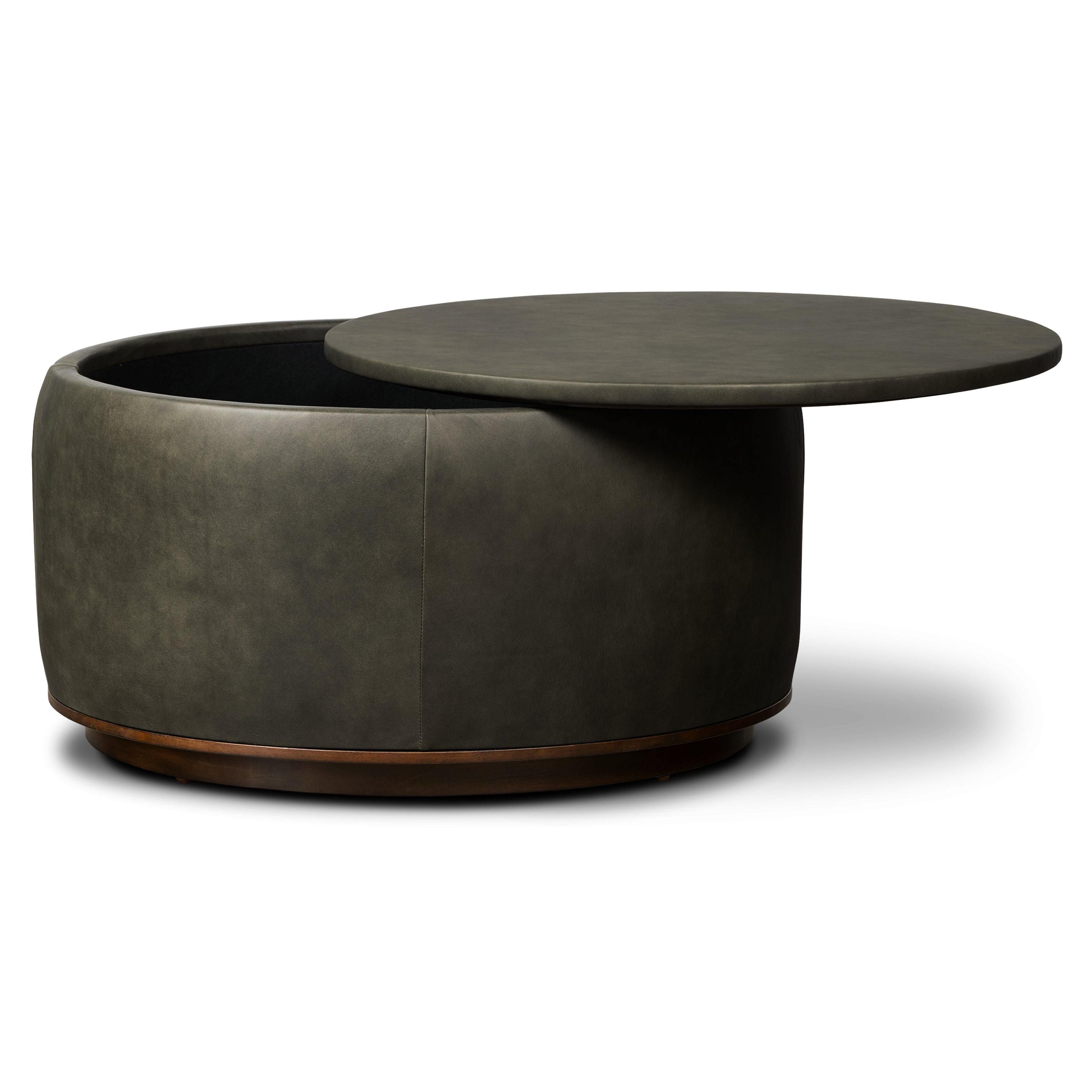 Pouf de rangement en cuir | Vert olive