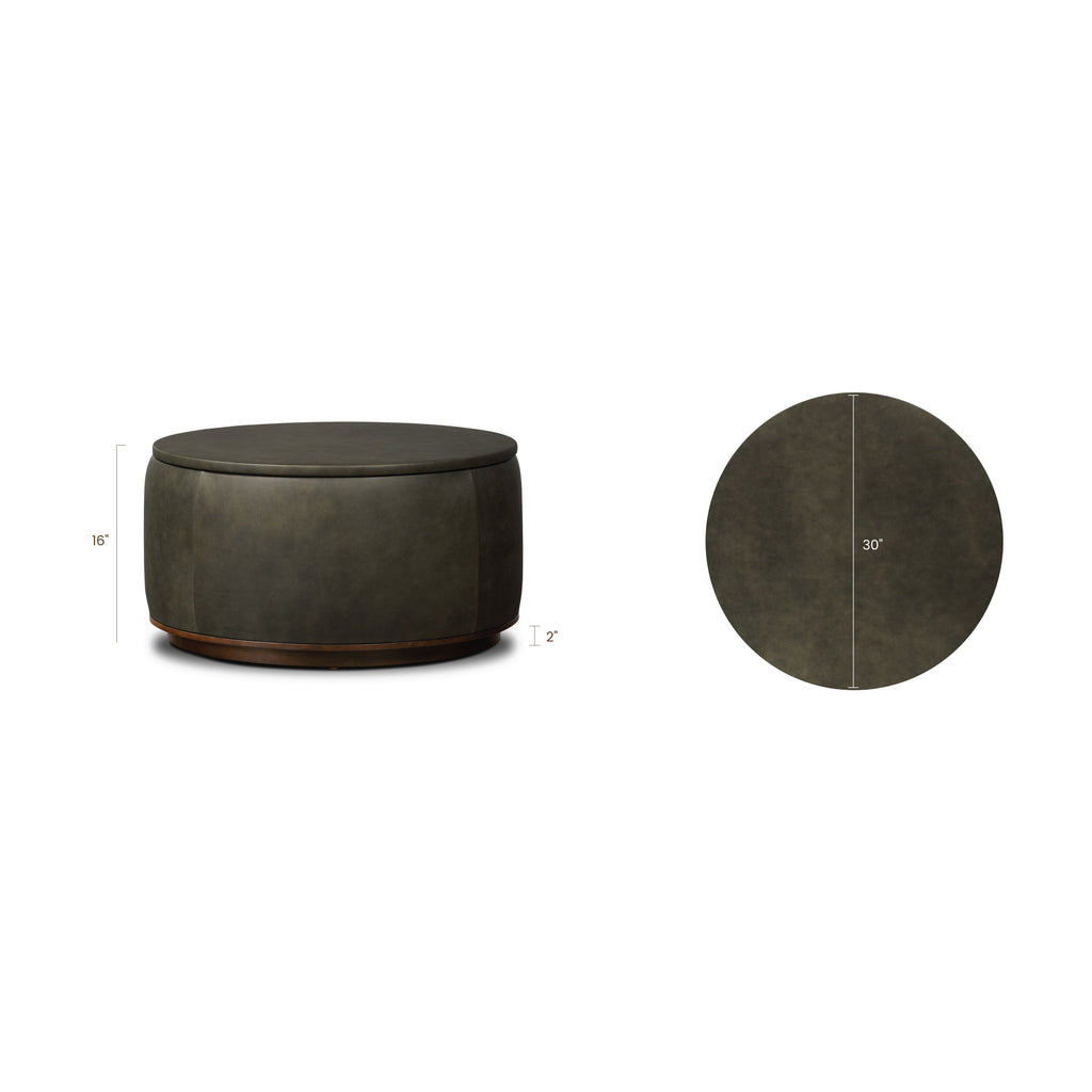 Pouf de rangement en cuir | Vert olive