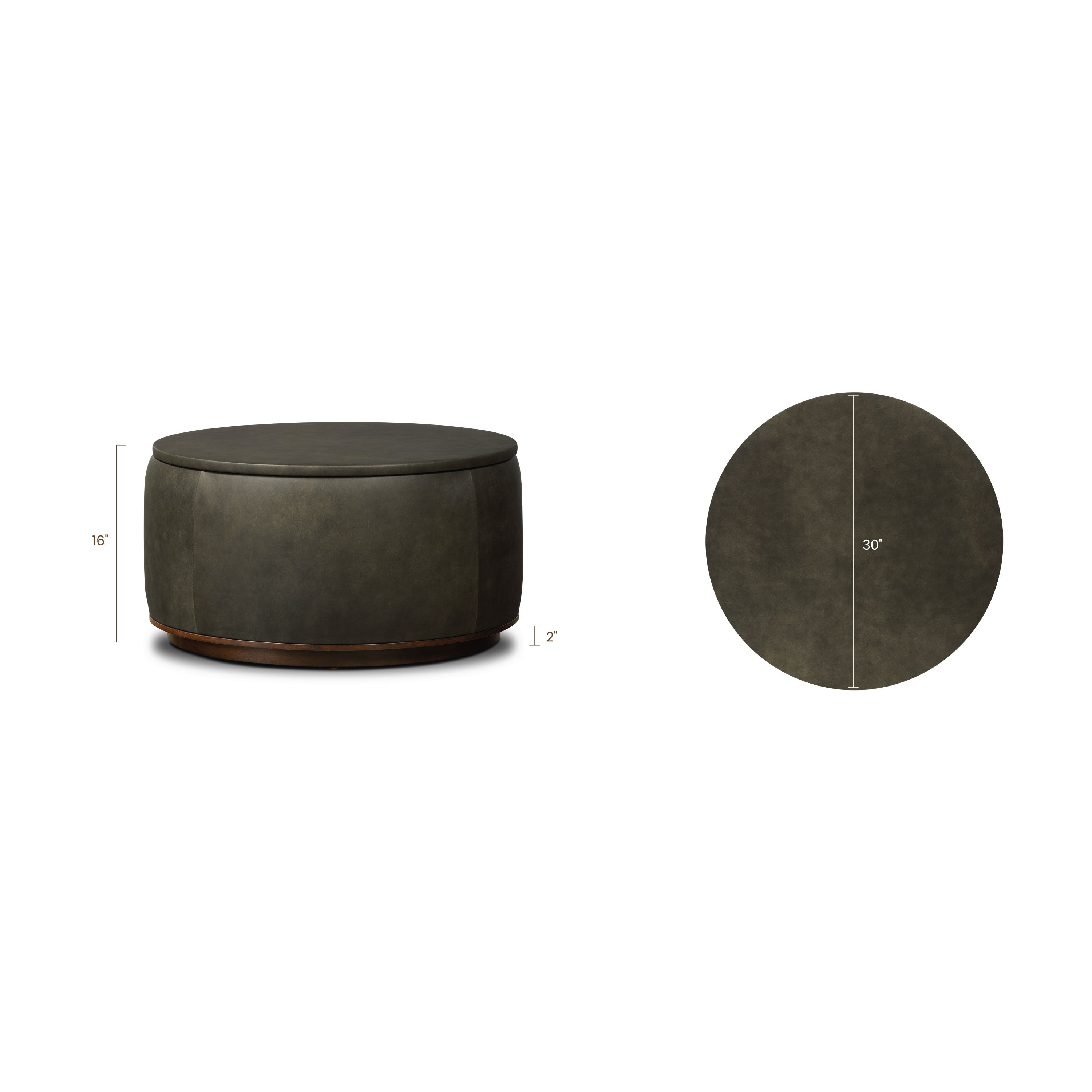 Pouf de rangement en cuir | Vert olive