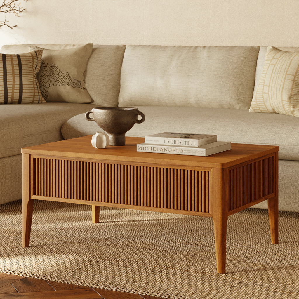 Table basse de rangement relevable | Marron clair