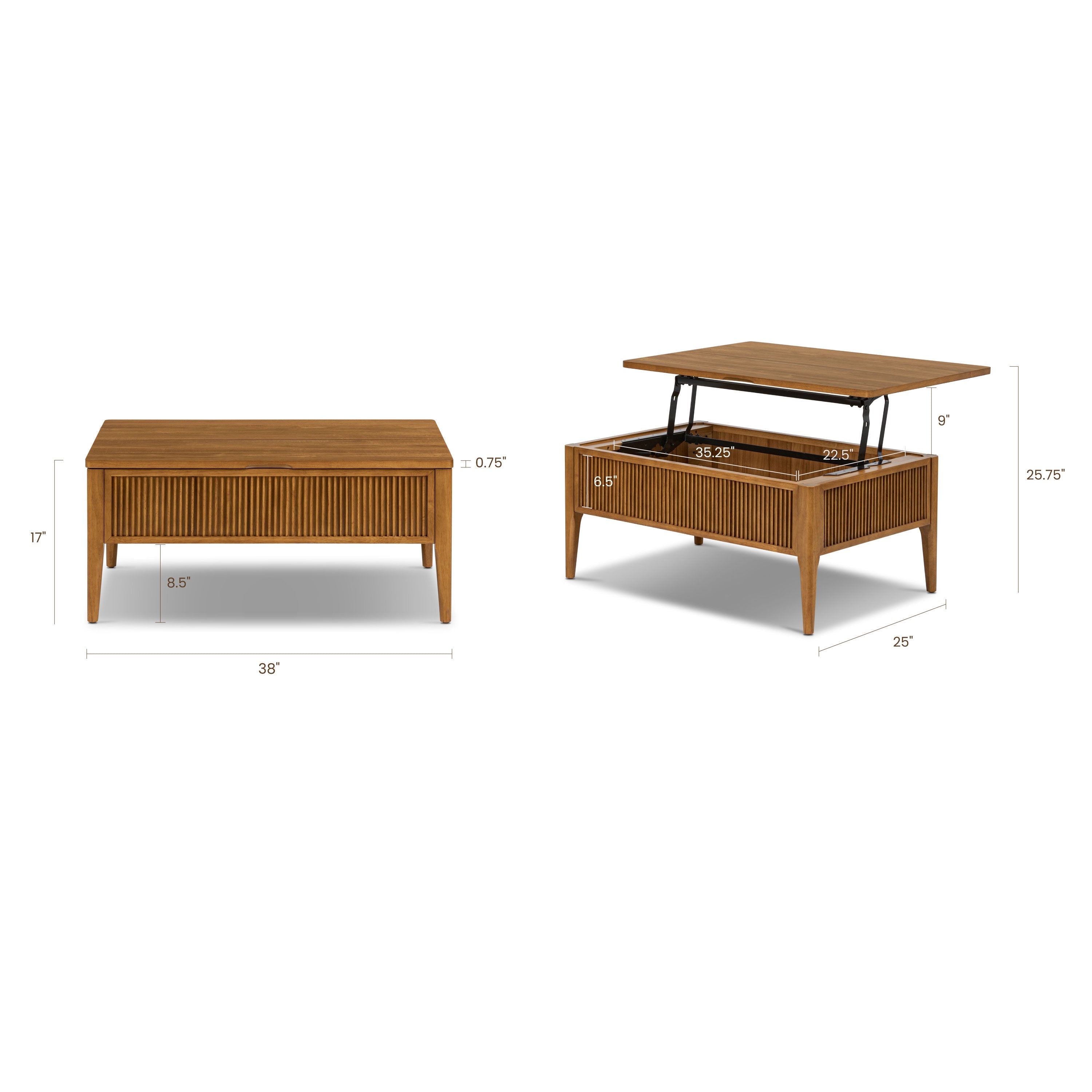 Table basse de rangement relevable | Marron clair