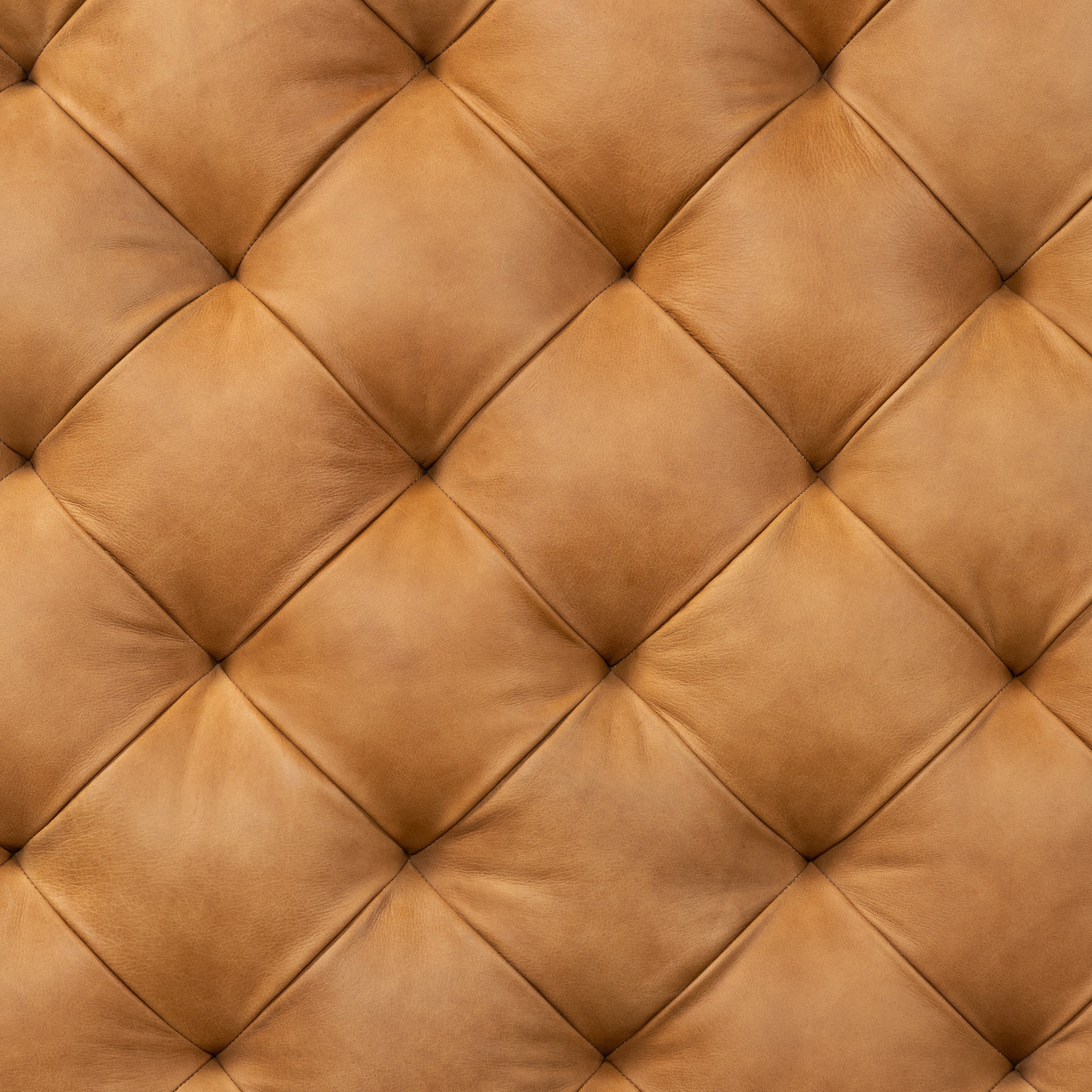 Pouf en cuir avec pieds en bois | Tan Cognac