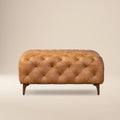 Pouf en cuir avec pieds en bois | Tan Cognac