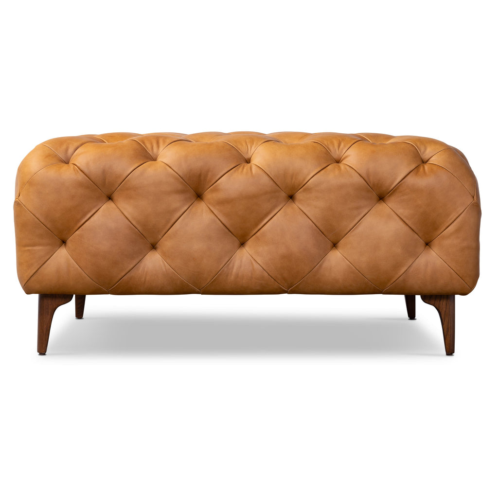 Pouf en cuir avec pieds en bois | Tan Cognac