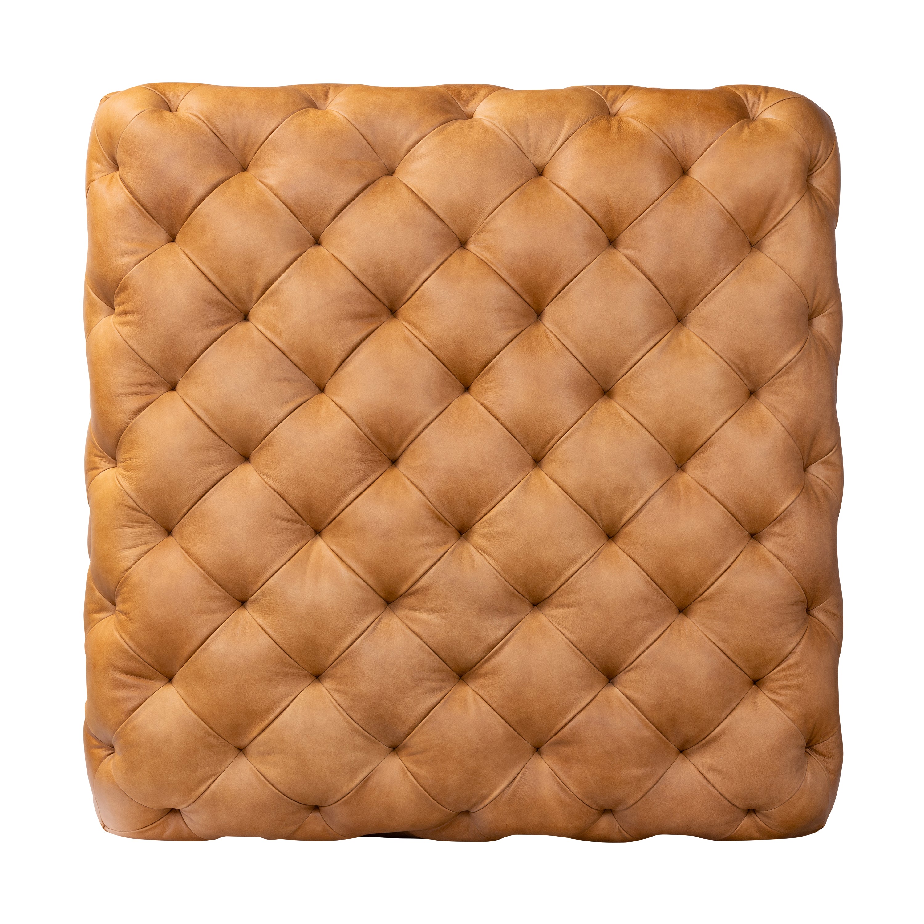 Pouf en cuir avec pieds en bois | Tan Cognac