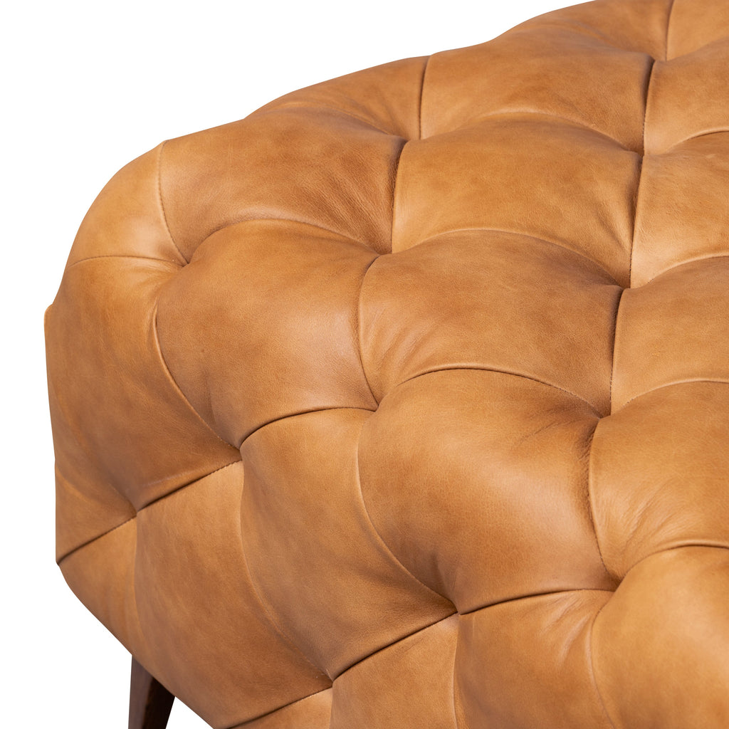 Pouf en cuir avec pieds en bois | Tan Cognac