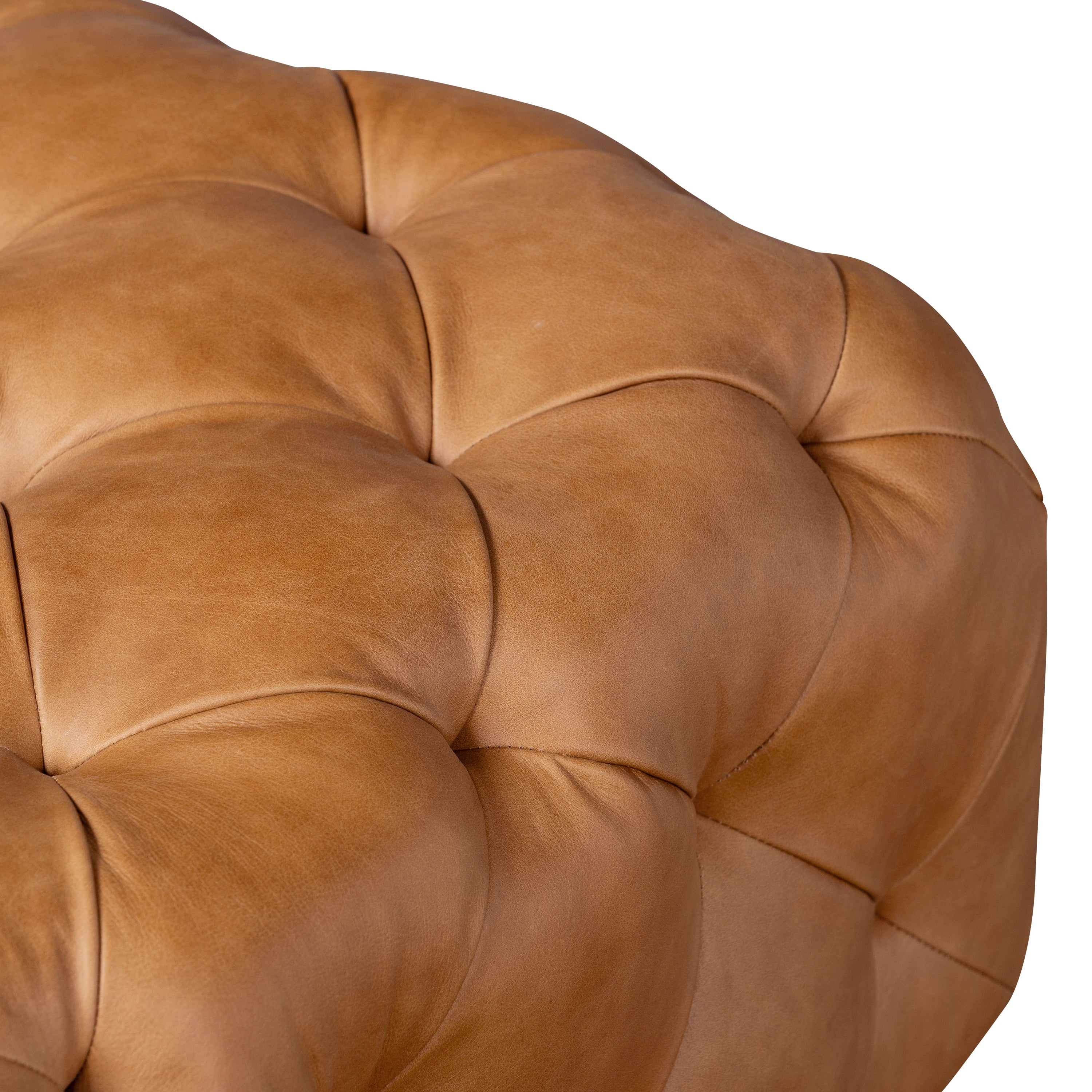 Pouf en cuir avec pieds en bois | Tan Cognac