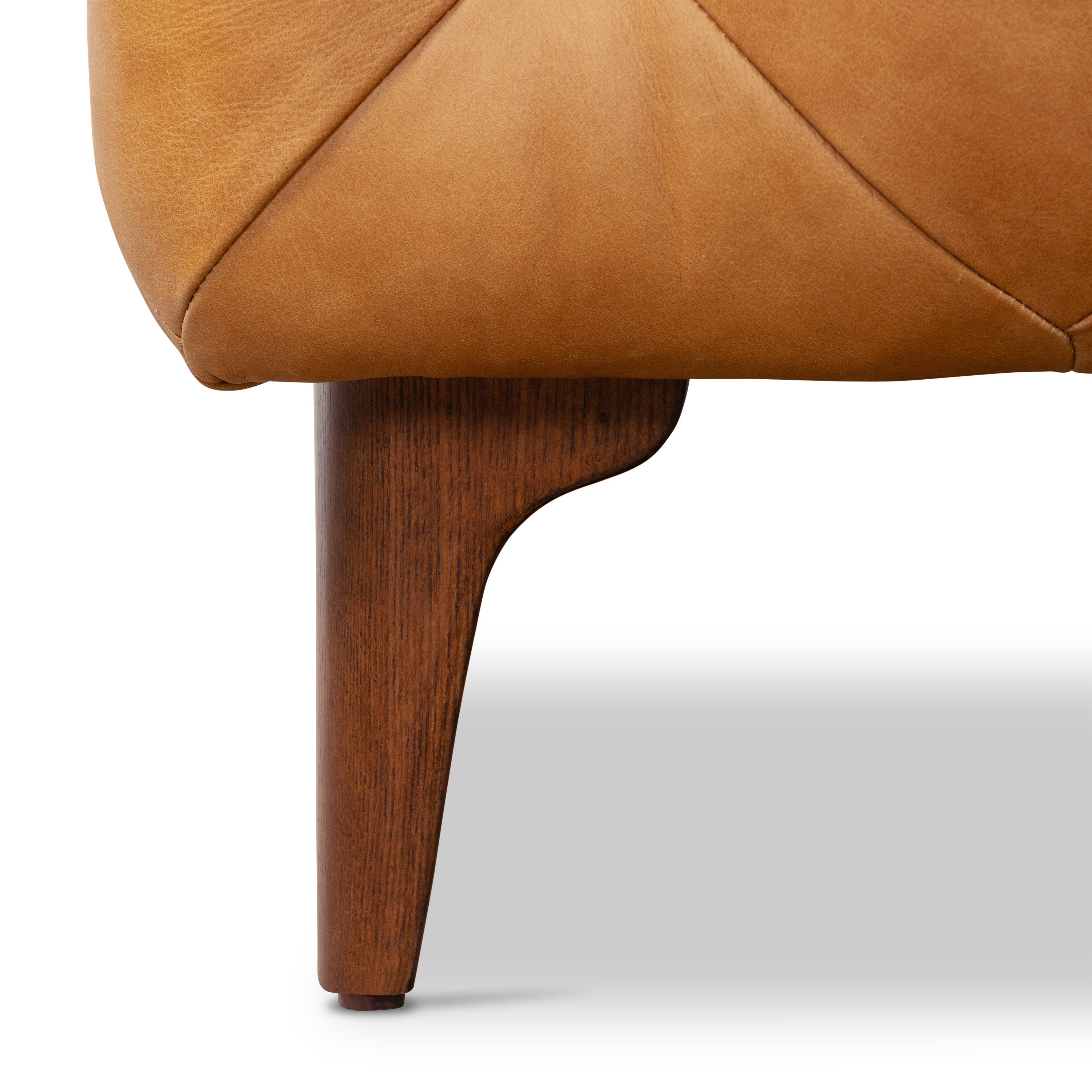 Pouf en cuir avec pieds en bois | Tan Cognac