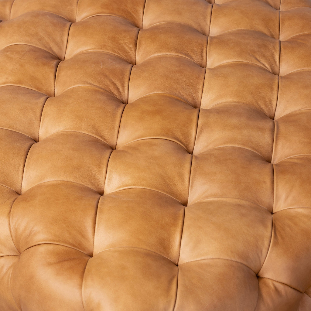 Pouf en cuir avec pieds en bois | Tan Cognac