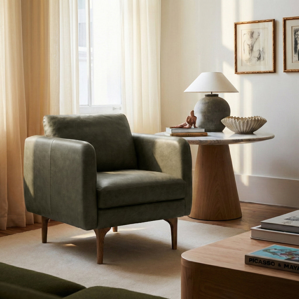 Fauteuil en cuir | Vert olivine